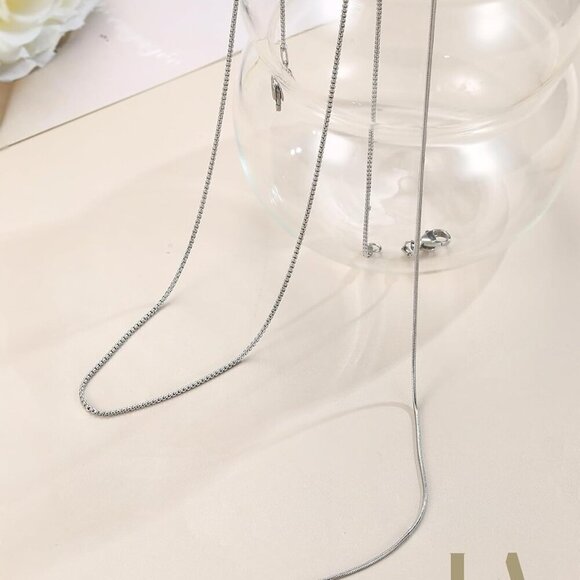 2Pcs Stainless Steel Chain Necklace for Women - 1mm Thin & Strong Silver Chain N - Picture 7 of 9